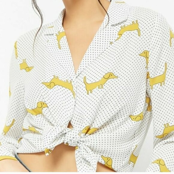 Forever 21 Tops - Forever 21 Dachshund Polkadot Button Up Shirt : Size Medium